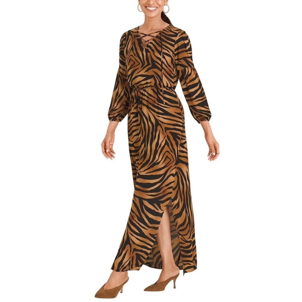 Chico's Women’s Tiger Print Quarter Sleeve Maxi Length Dress